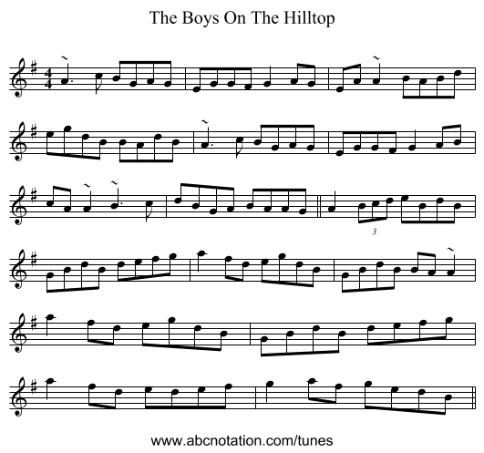 The Boys On The Hilltop - staff notation