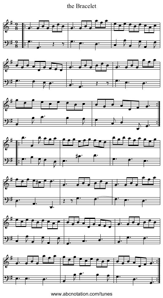 the Bracelet - staff notation