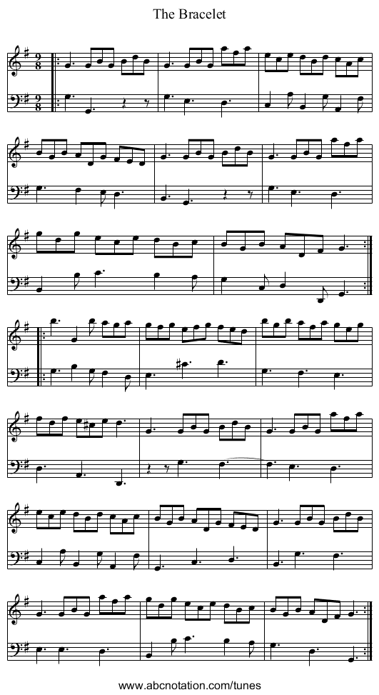 The Bracelet - staff notation