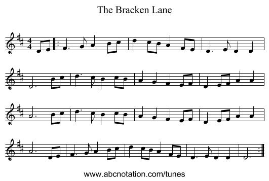 The Bracken Lane - staff notation