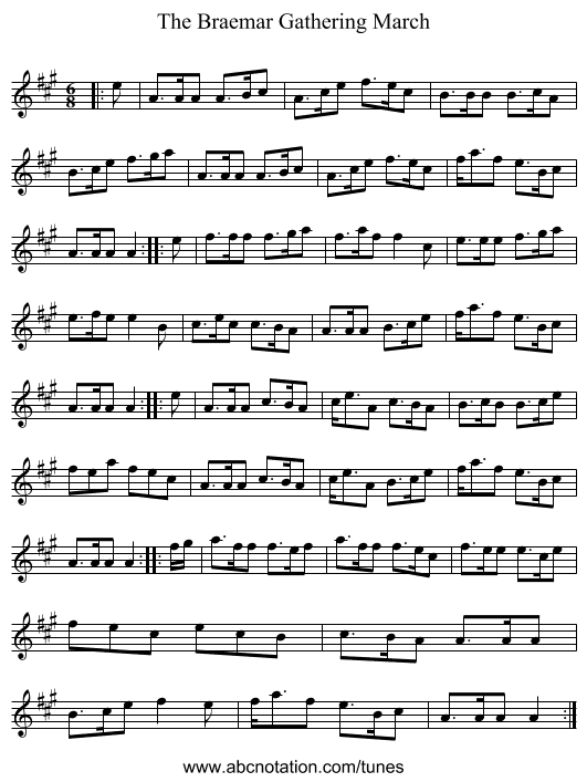 The Braemar Gathering March - staff notation