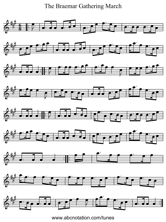The Braemar Gathering March - staff notation