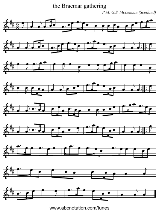 the Braemar gathering - staff notation