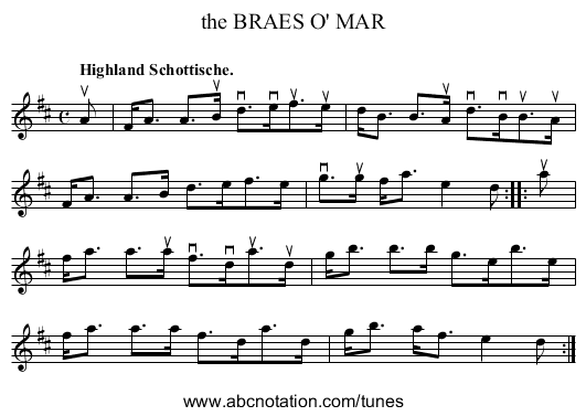 the BRAES O' MAR - staff notation