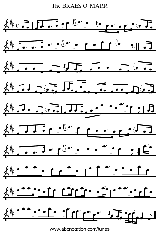 The BRAES O' MARR - staff notation
