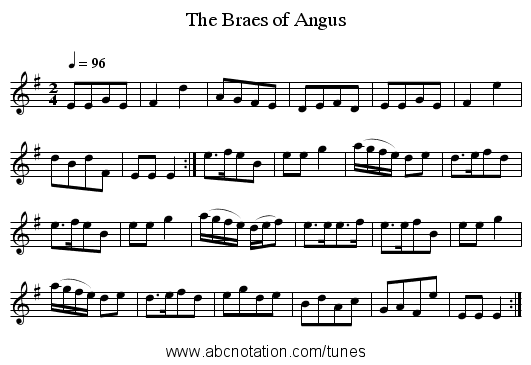 The Braes of Angus - staff notation