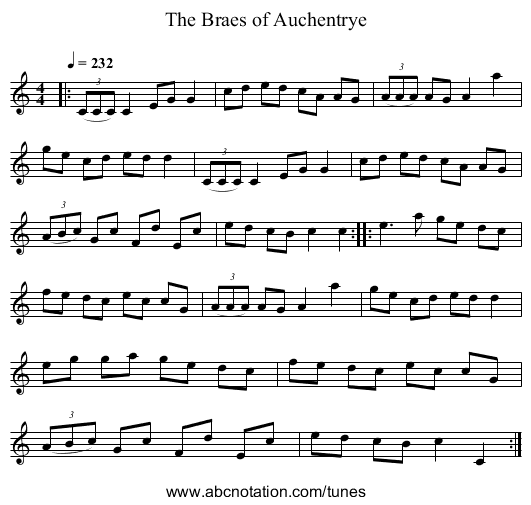 The Braes of Auchentrye - staff notation
