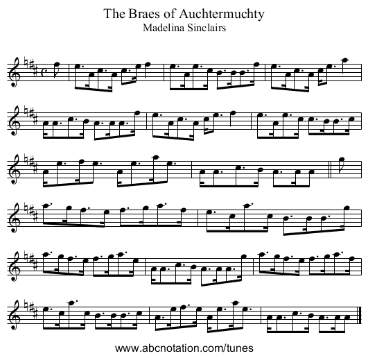 The Braes of Auchtermuchty - staff notation