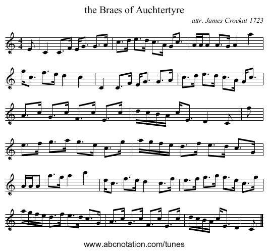 the Braes of Auchtertyre - staff notation