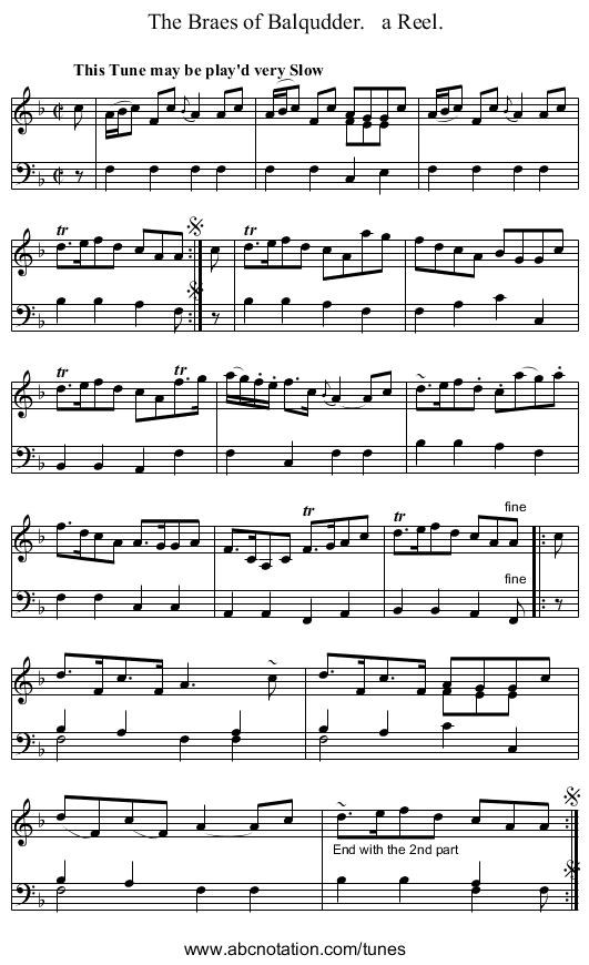 The Braes of Balqudder.   a Reel. - staff notation