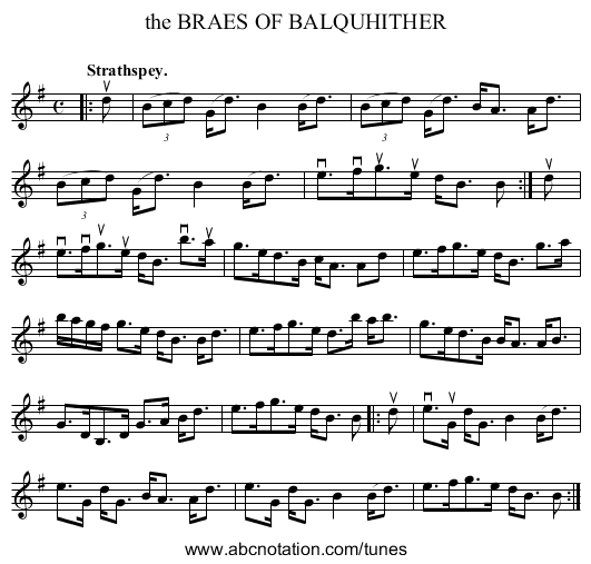 the BRAES OF BALQUHITHER - staff notation