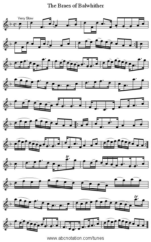 The Braes of Balwhither - staff notation