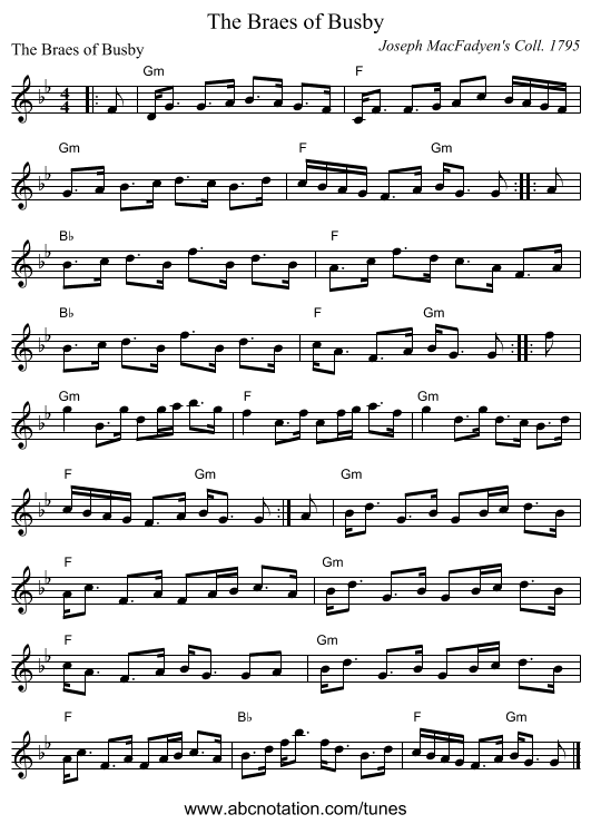 The Braes of Busby - staff notation