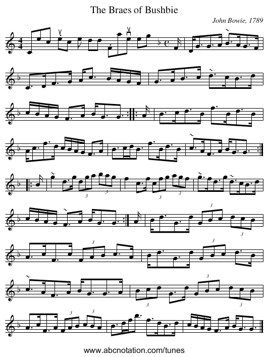 The Braes of Bushbie - staff notation