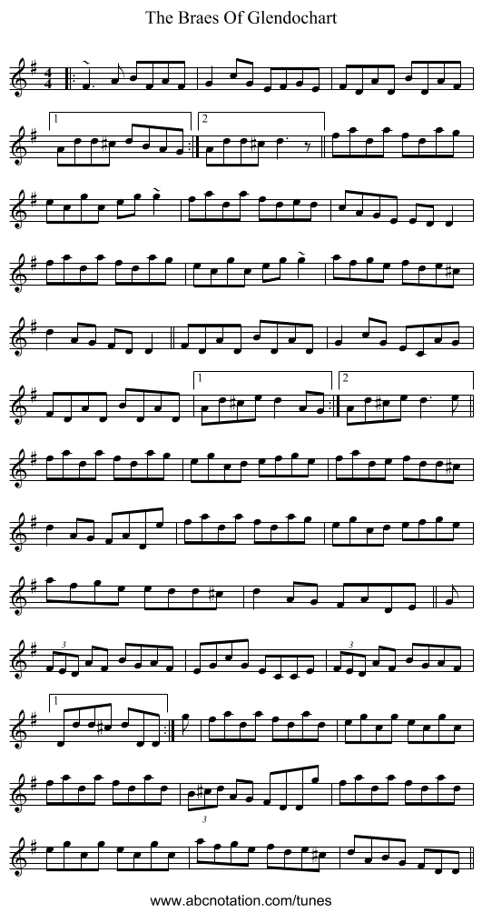 The Braes Of Glendochart - staff notation