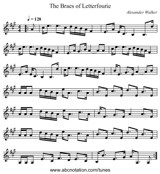 The Braes of Letterfourie - staff notation