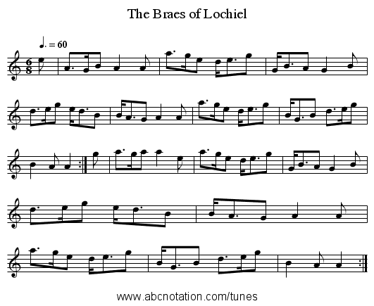 The Braes of Lochiel - staff notation