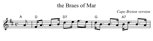 the Braes of Mar - staff notation