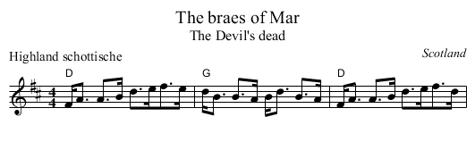 The braes of Mar - staff notation