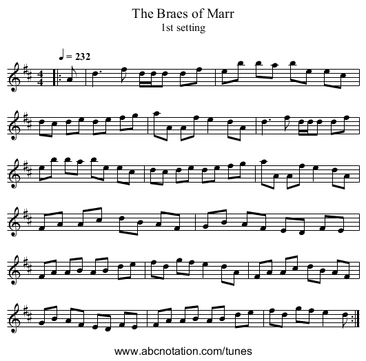 The Braes of Marr - staff notation