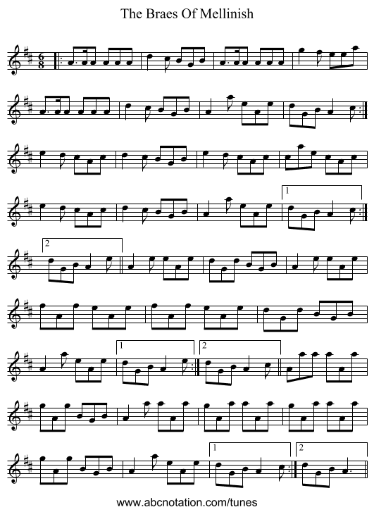 The Braes Of Mellinish - staff notation