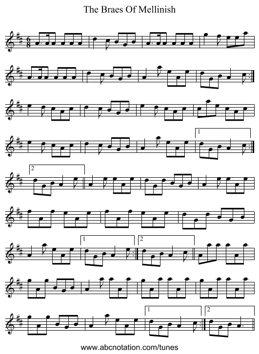 The Braes Of Mellinish - staff notation