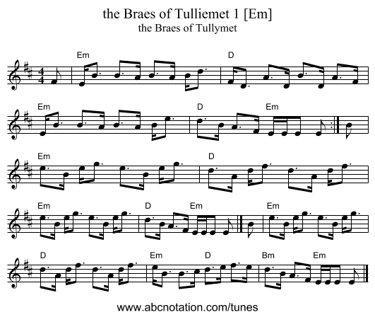 the Braes of Tulliemet 1 [Em] - staff notation