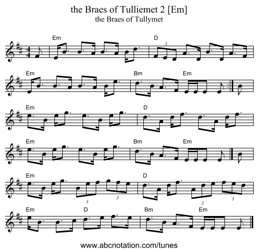 the Braes of Tulliemet 2 [Em] - staff notation