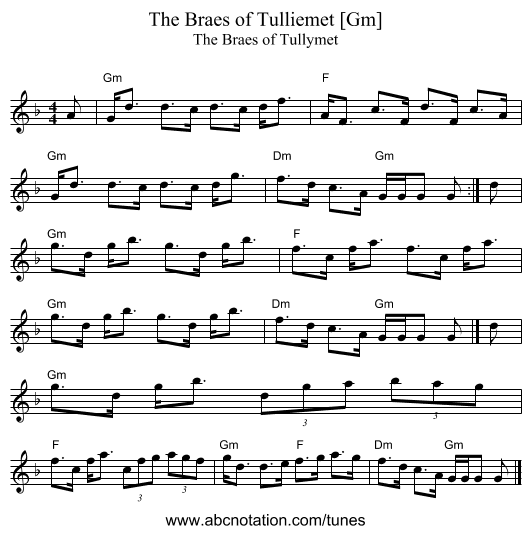 The Braes of Tulliemet [Gm] - staff notation