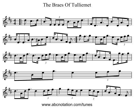 The Braes Of Tulliemet - staff notation