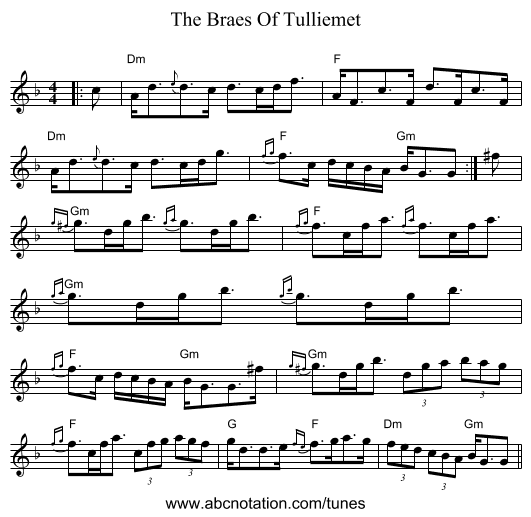 The Braes Of Tulliemet - staff notation