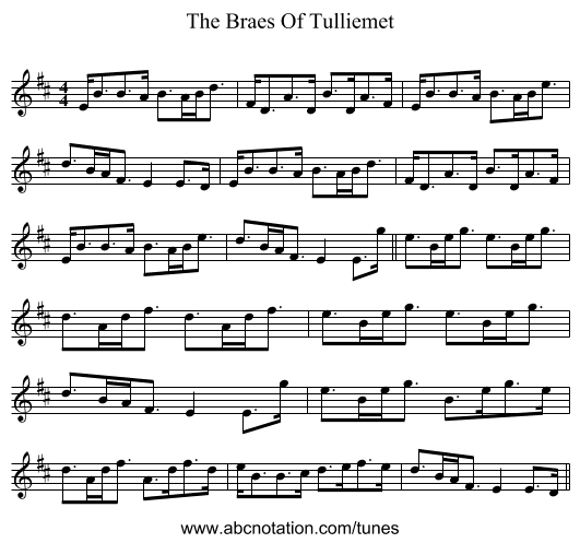 The Braes Of Tulliemet - staff notation