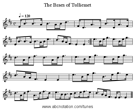 The Braes of Tulliemet - staff notation