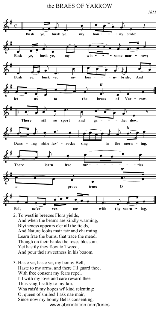 the BRAES OF YARROW - staff notation