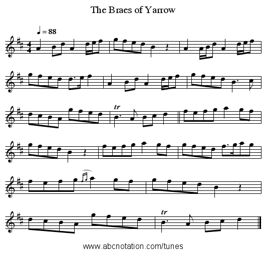 The Braes of Yarrow - staff notation