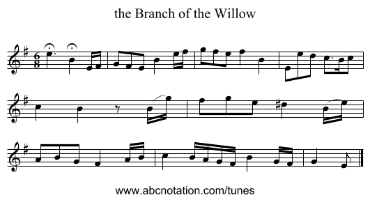 the Branch of the Willow - staff notation