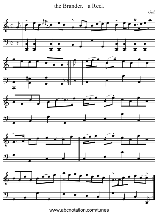 the Brander. a Reel. - staff notation
