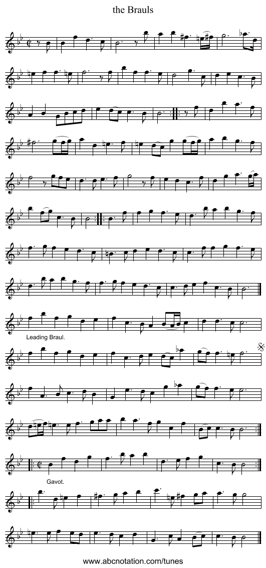 the Brauls - staff notation
