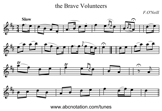 the Brave Volunteers - staff notation