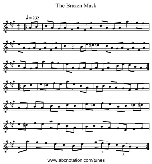 The Brazen Mask - staff notation