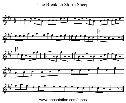 The Breakish Storm Sheep - staff notation