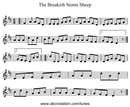 The Breakish Storm Sheep - staff notation