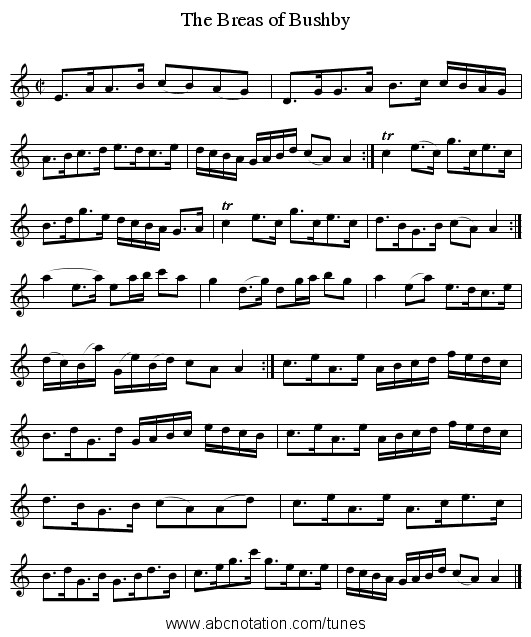 The Breas of Bushby - staff notation