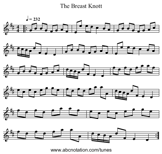 The Breast Knott - staff notation
