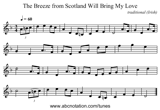 The Breeze from Scotland Will Bring My Love - staff notation