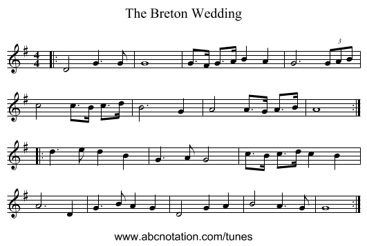 The Breton Wedding - staff notation