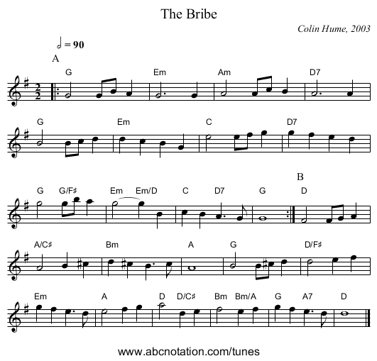 The Bribe - staff notation