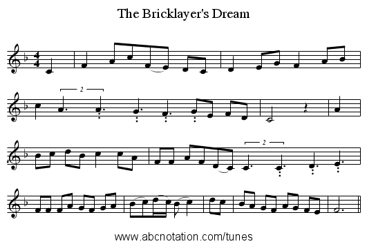 The Bricklayer's Dream - staff notation