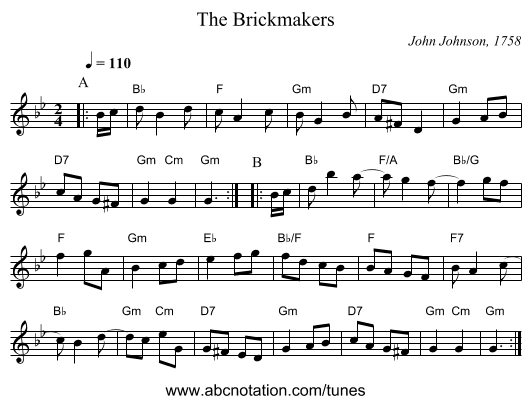 The Brickmakers - staff notation