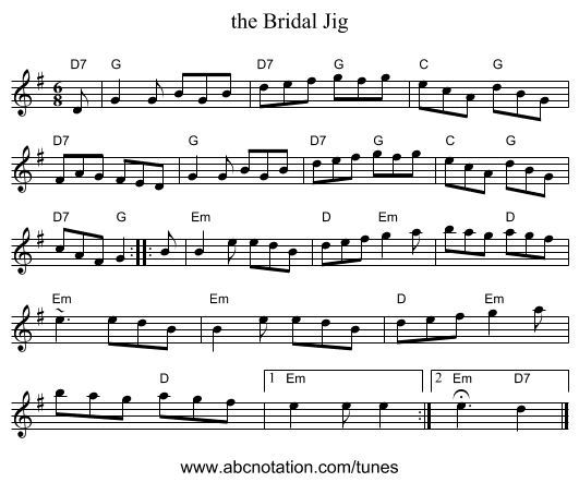 the Bridal Jig - staff notation